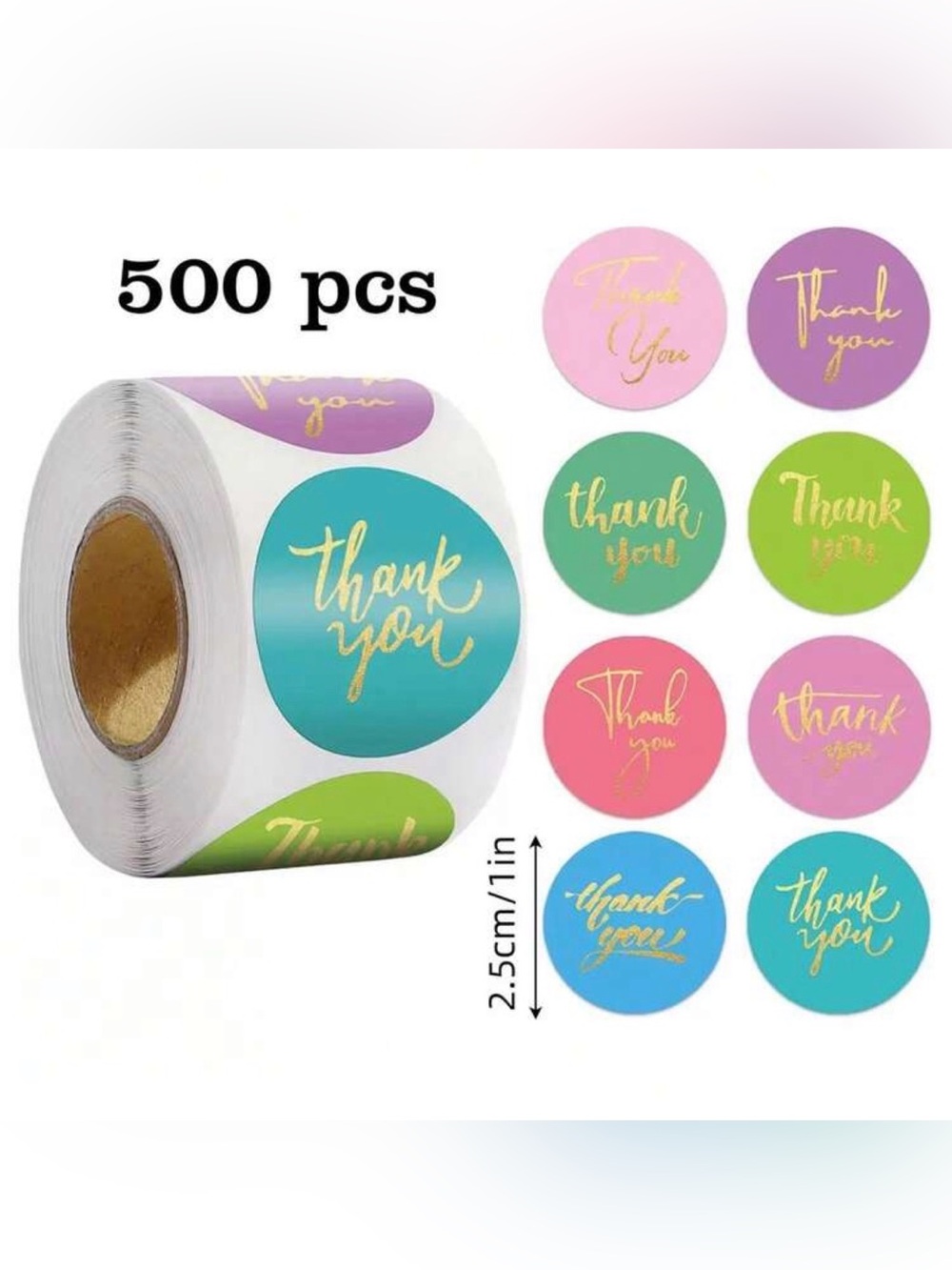 Multicolor 'Thank You' Gold Foil Sticker Roll - 500 COUNT